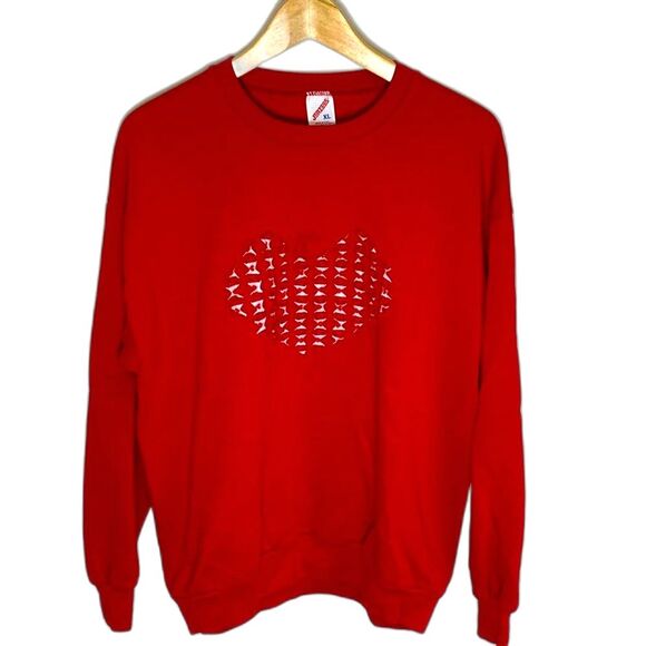 Vintage Jerzees Red Appliqué Cut Out Heart Crewneck Sweatshirt Size XL - Picture 1 of 10
